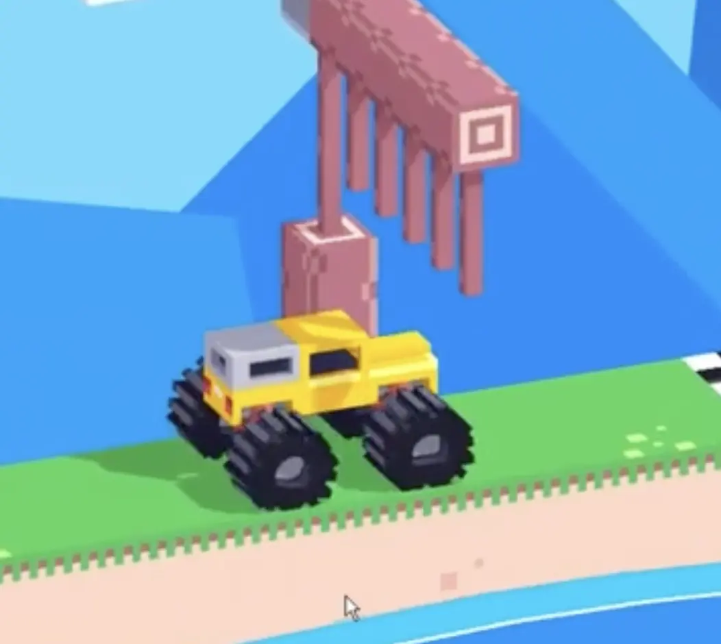 Drive Mad Level 173 truck slowly approaching a hanging obstacle before the finish