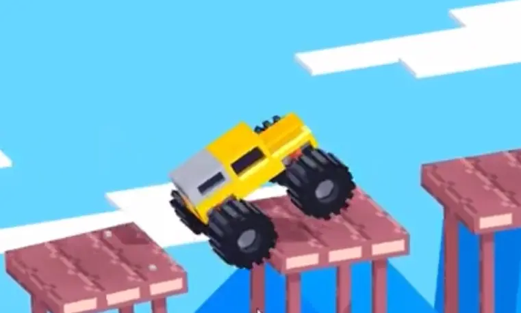 Drive Mad Level 175 truck crossing between narrow tables with a slight nose-up angle