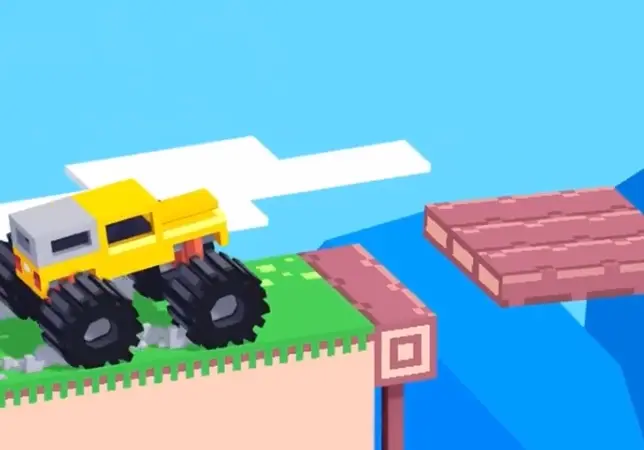 Drive Mad Level 176 truck waiting at the edge for the right Water Wheel entry timing