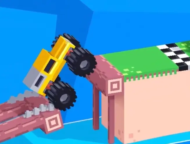 Drive Mad Level 178 truck climbing onto the far platform after the swing launch