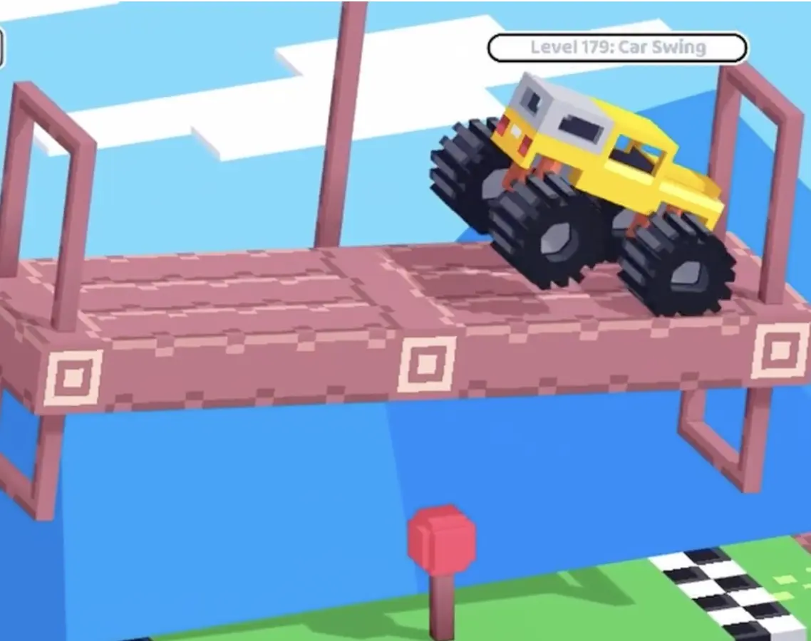 Drive Mad Level 179 truck moving on the suspended platform to build swing momentum