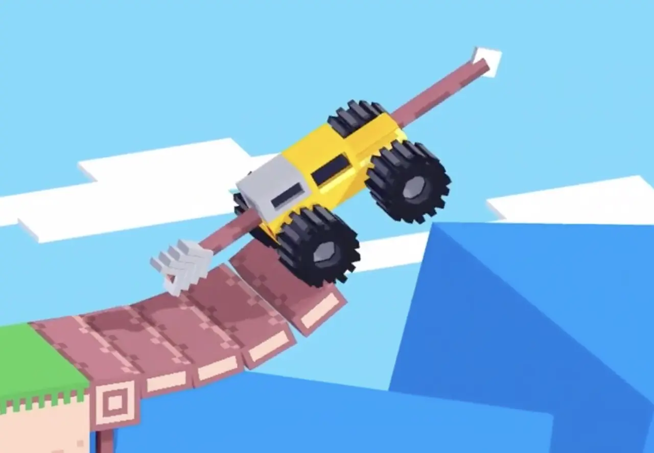 Drive Mad Level 180 spear car building speed on the curved ramp before launching