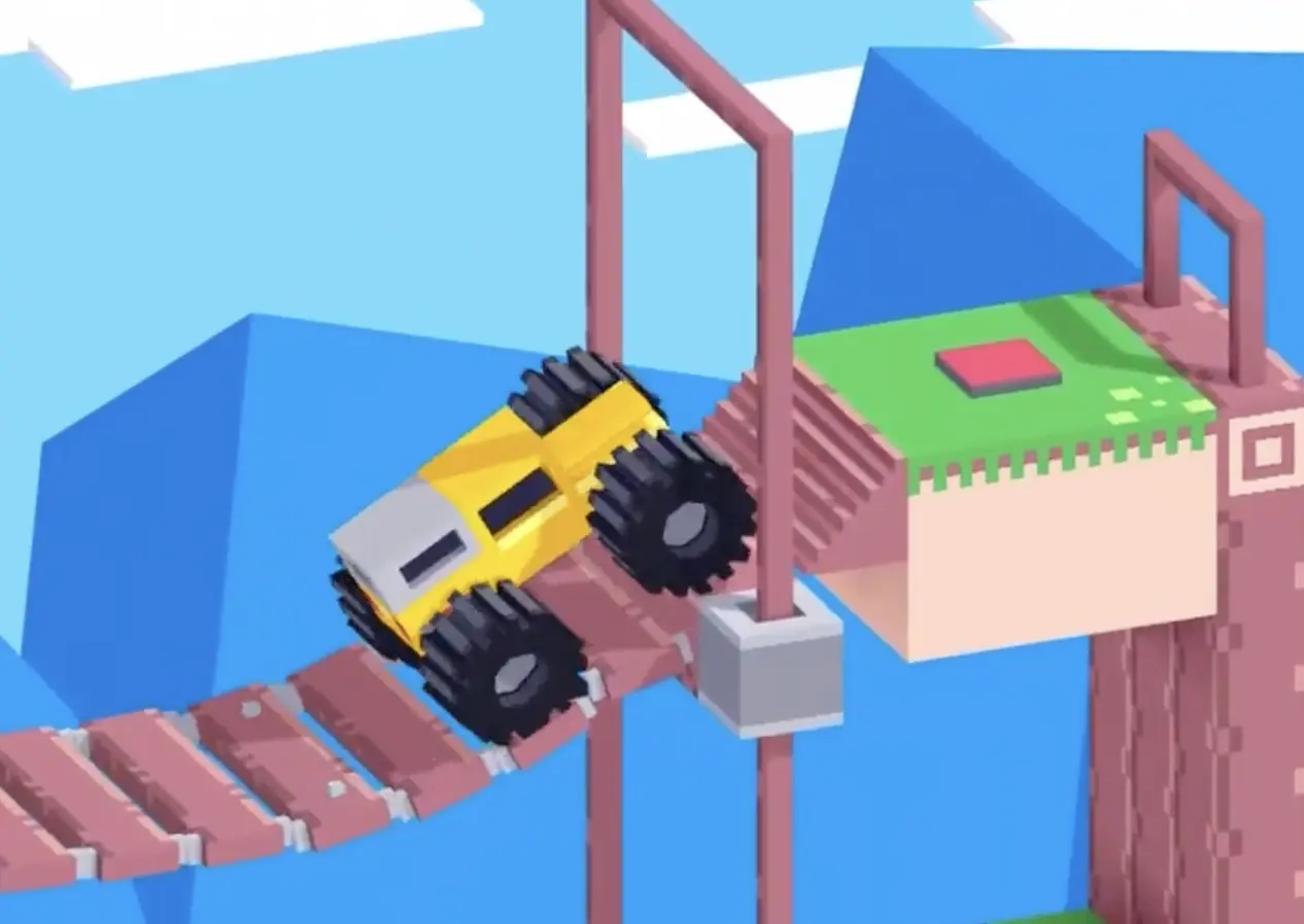 Drive Mad Level 181 truck climbing onto the far platform to press the switch