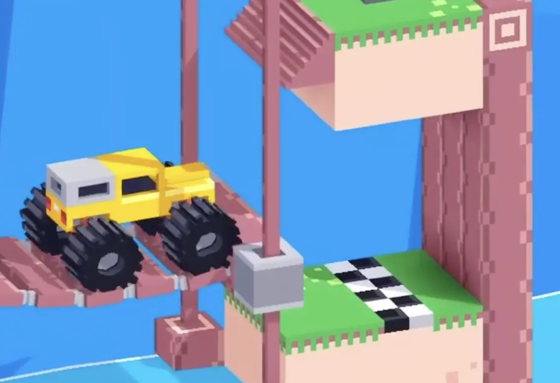 Drive Mad Level 181 truck returning across the bridge toward the unlocked finish