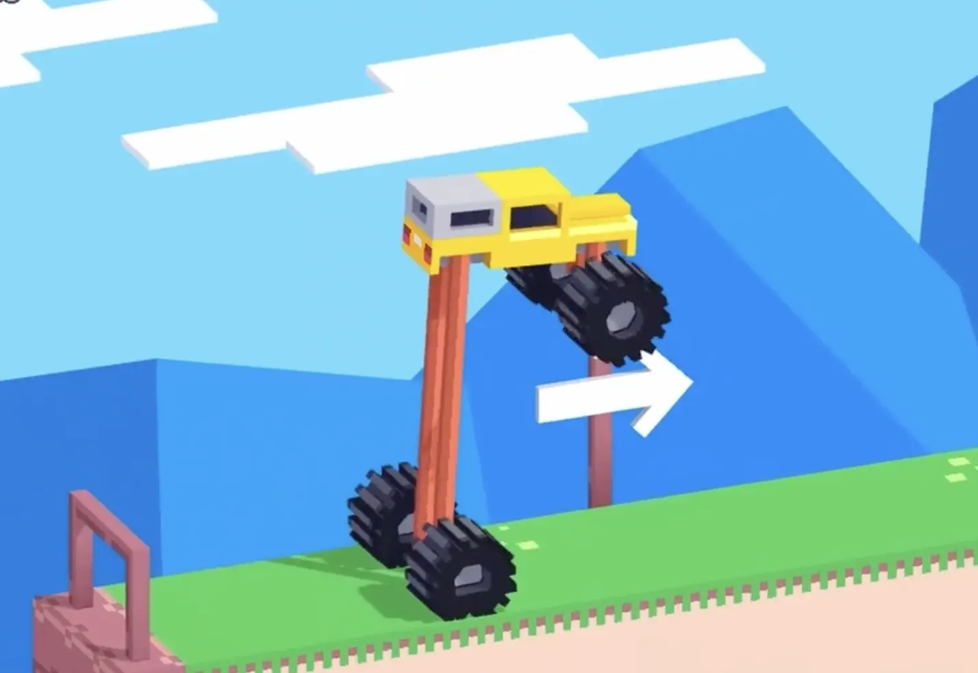 Drive Mad Level 183 stilt truck balancing across the lower platform