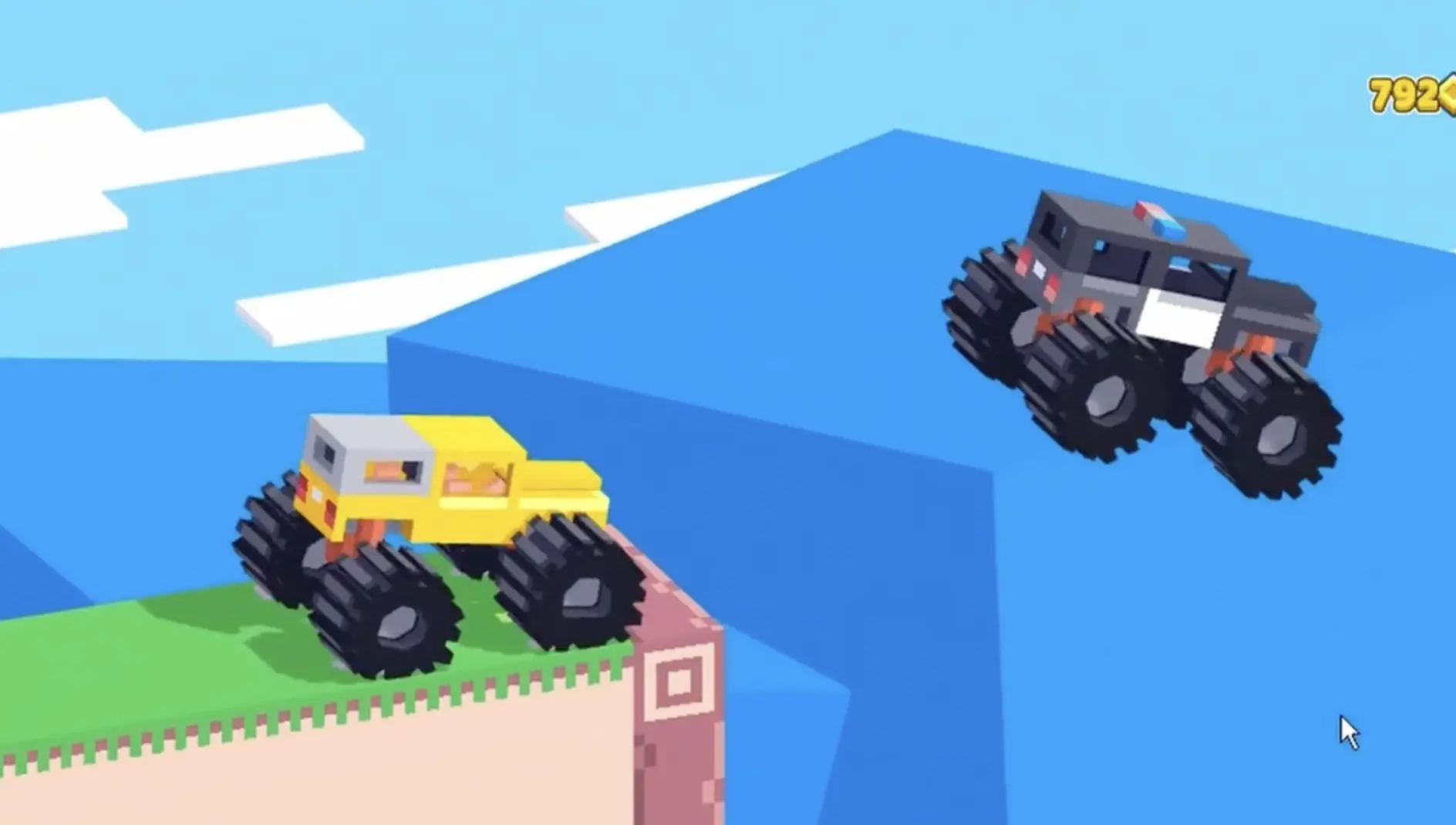 Drive Mad Level 193 waiting before the edge while the cop truck jumps over