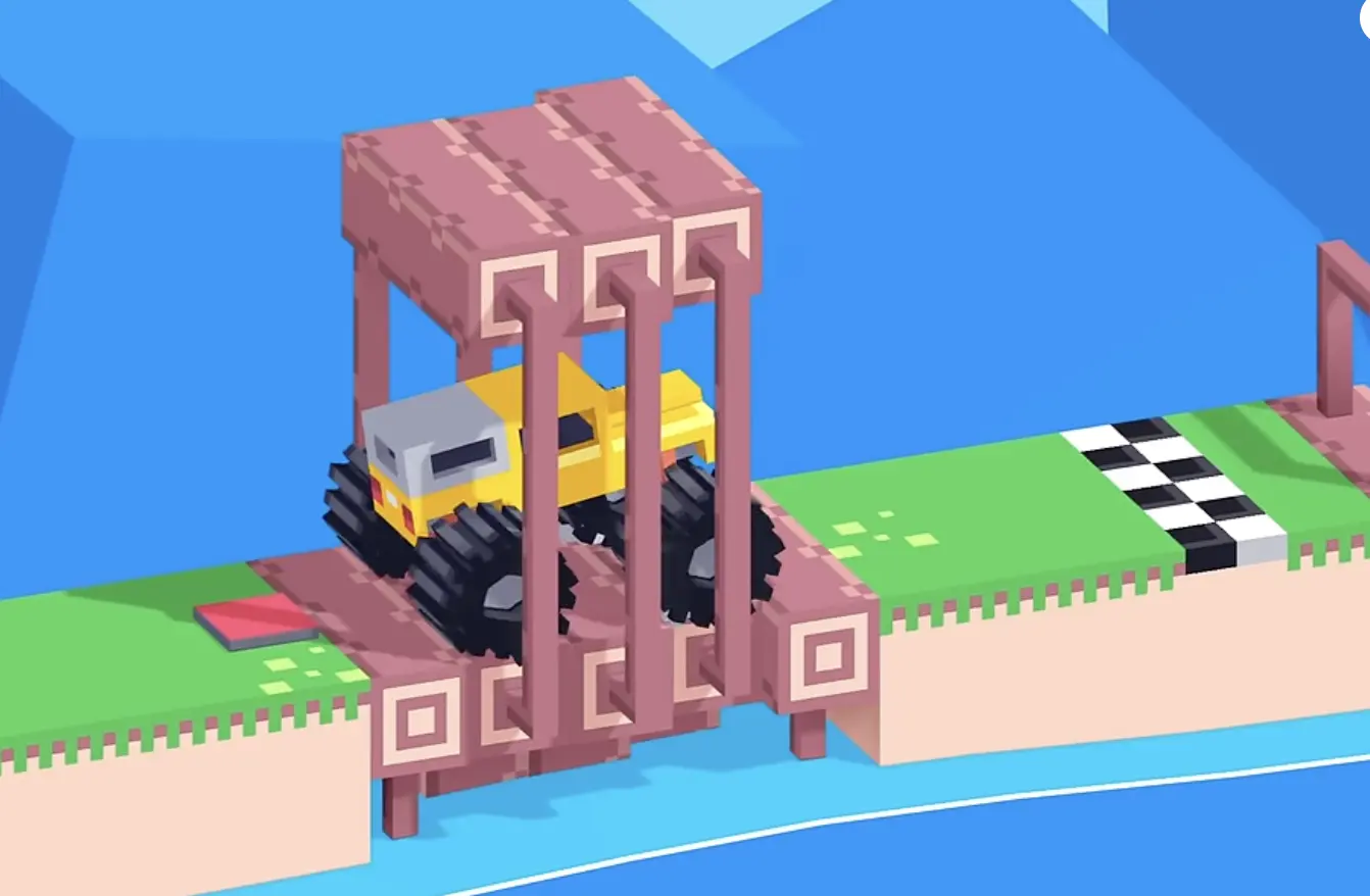 Drive Mad Level 196 crossing the aligned bridge to the finish