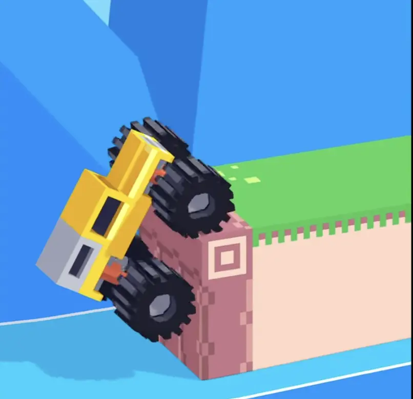 Drive Mad Level 198 truck hanging on the far ledge after clearing the impossible gap