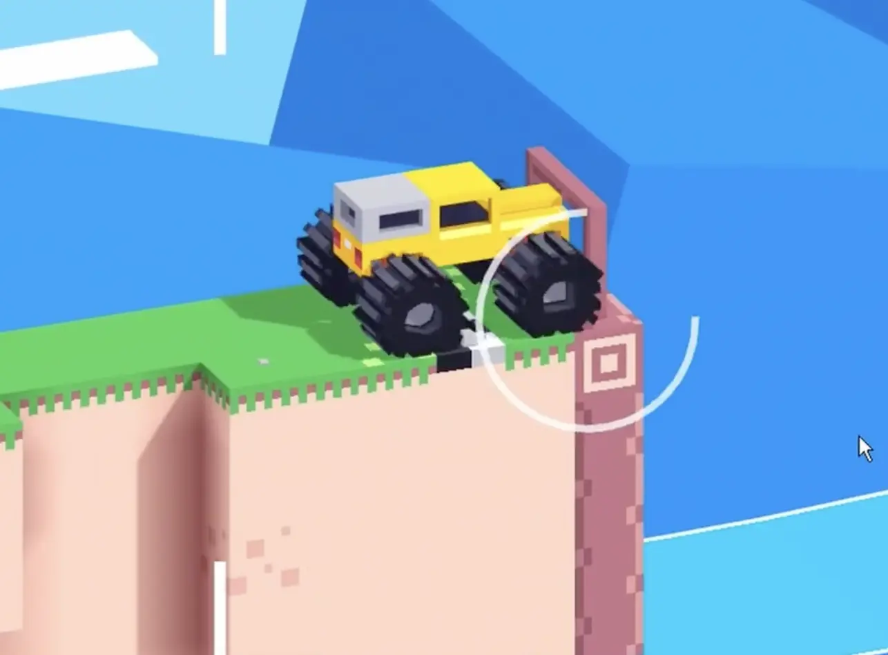 Drive Mad Level 200 truck reaching the finish after clearing the final large gap