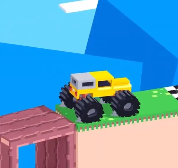 Drive Mad level 50 yellow truck crossing the wooden box bridge after filling the gap