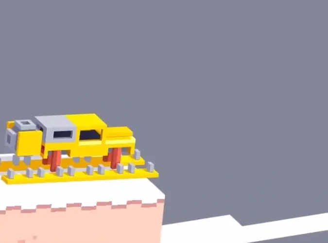 Drive Mad level 51 yellow truck at the edge of the cliff preparing for the vertical drop