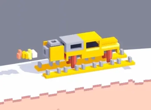 Drive Mad level 51 yellow truck driving steadily across snowy terrain before the final drop