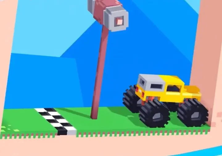 Drive Mad level 53 yellow truck balancing inside the rotating Spinning World track