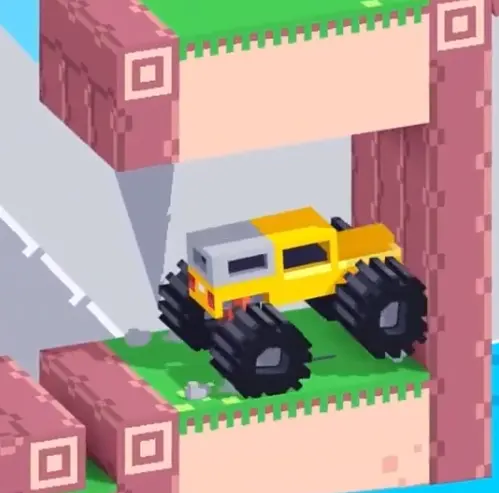 Drive Mad level 54 yellow truck pressing the button to activate the flood mechanism