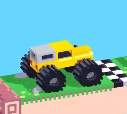 Drive Mad level 54 yellow truck climbing the upper path toward the finish after escaping the rising flood