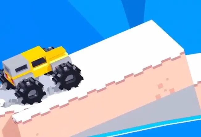 Drive Mad level 56 yellow truck climbing the first snowy slope in Polar Climb
