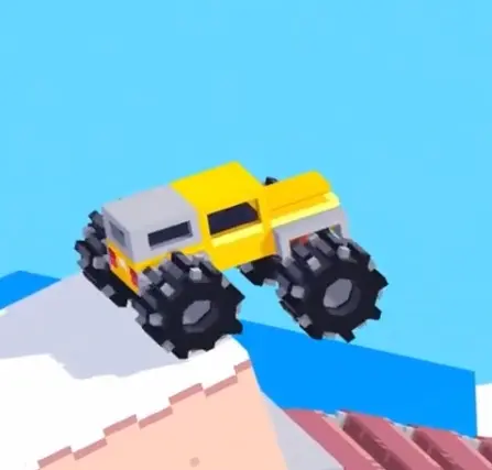 Drive Mad level 56 yellow truck crossing a flexible suspended bridge before the final climb