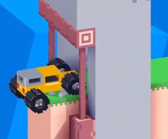 Drive Mad level 57 yellow truck passing carefully under a very low ceiling near the finish area