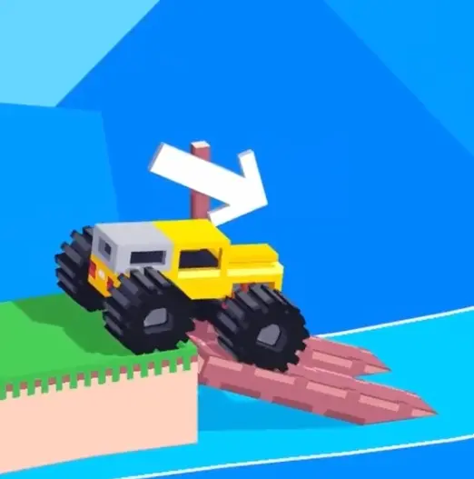 Drive Mad level 58 yellow truck driving off the platform into the water at the start of Submarine