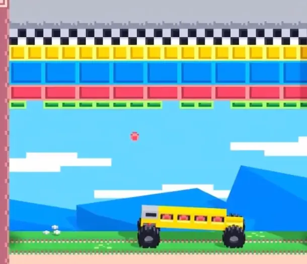Drive Mad level 59 yellow truck staying near the center while bouncing the ball toward the yellow blocks