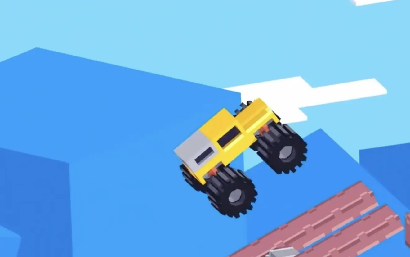 Drive Mad level 60 yellow truck driving onto the aligned bridge path after leaving the control room