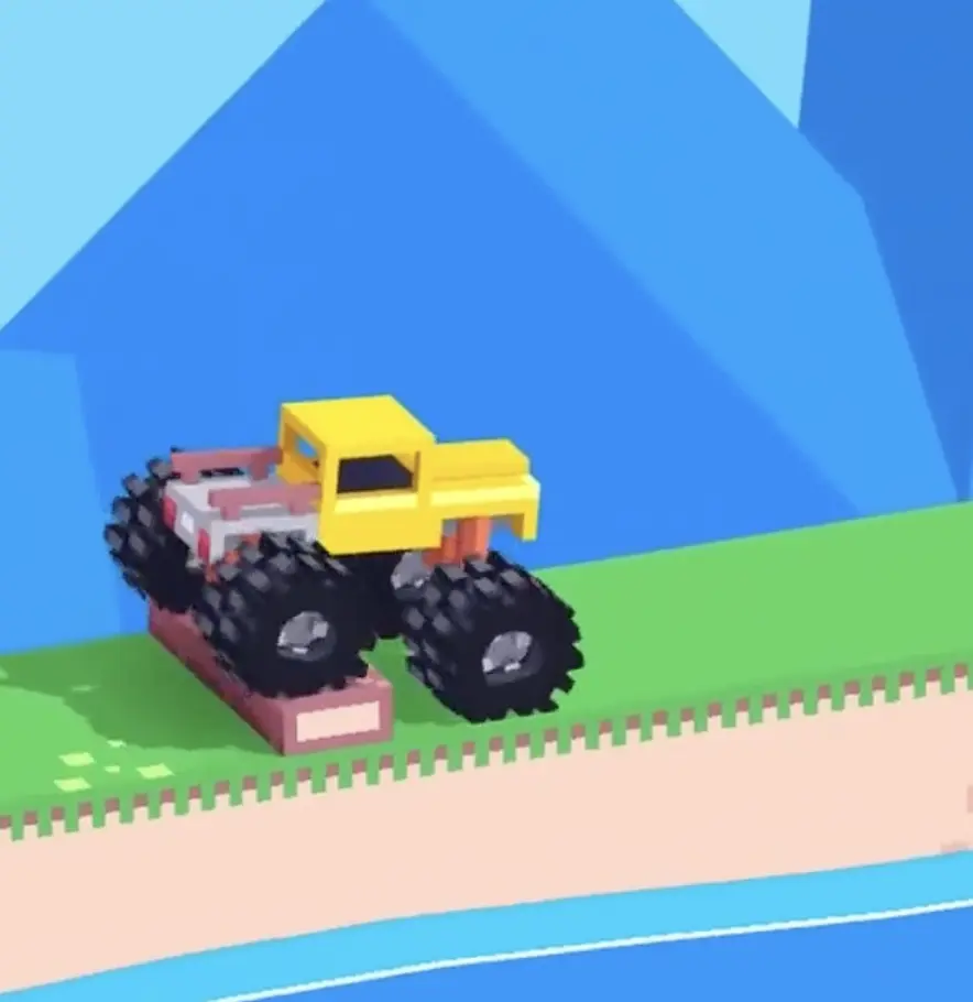 Drive Mad level 61 yellow truck using a small front-wheel lift to pass the early low obstacles
