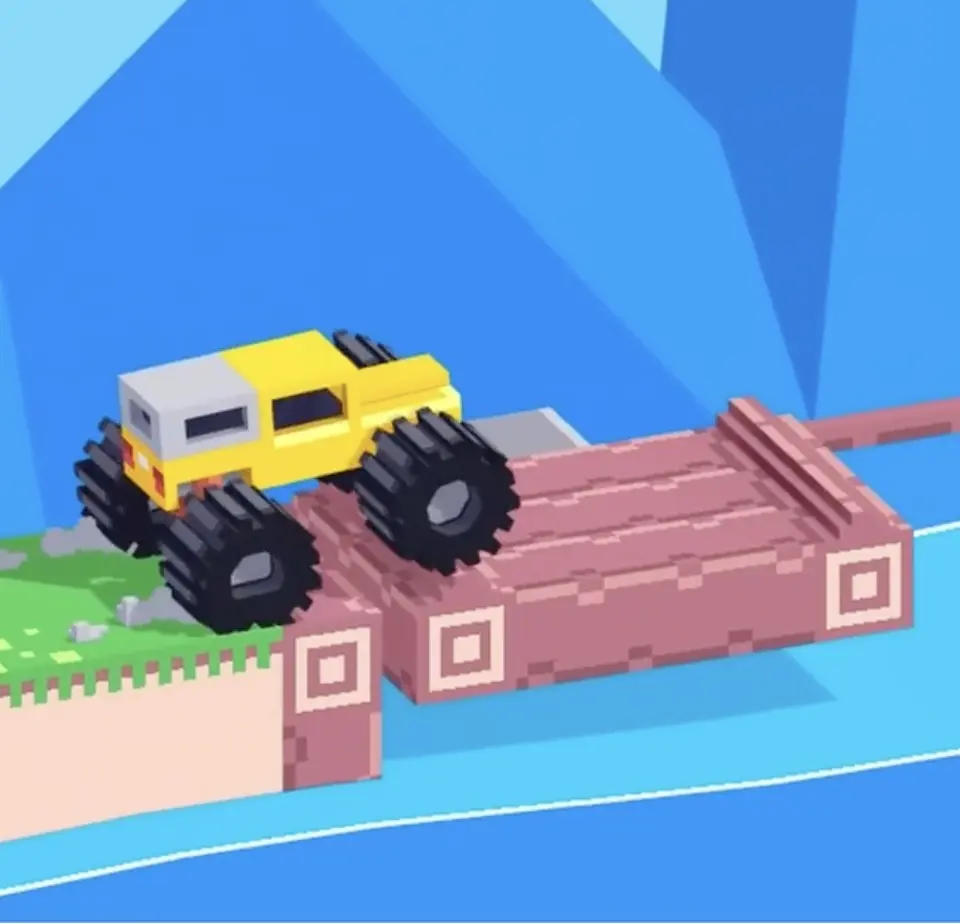 Drive Mad level 62 yellow truck leaving the first moving platform and lining up for the wall-blocked blind section