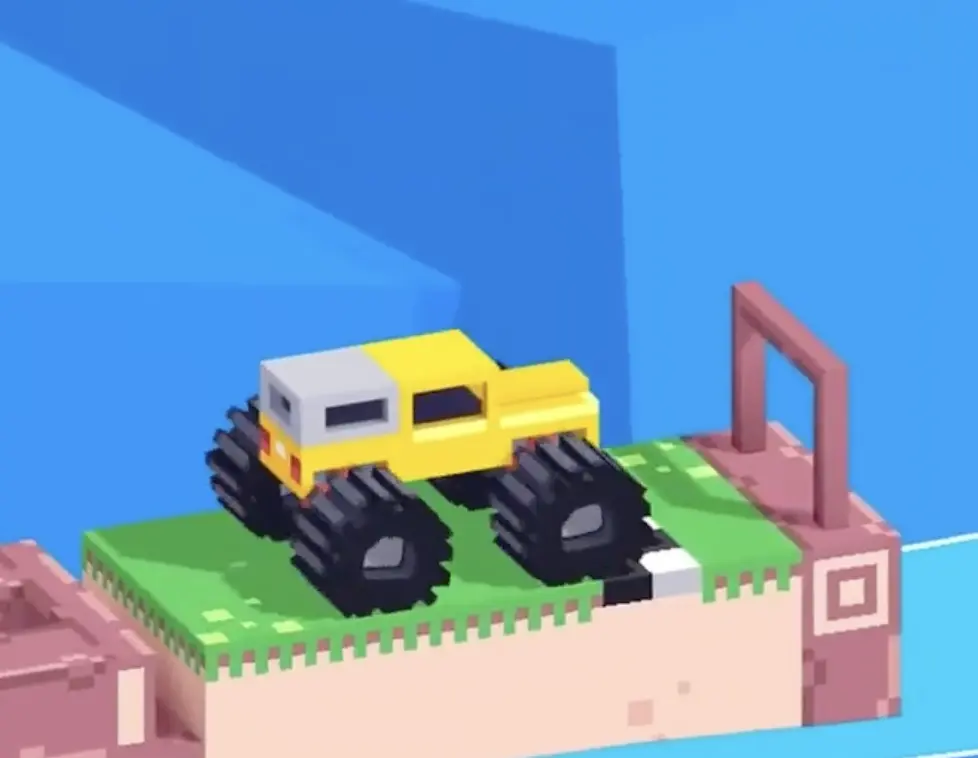 Drive Mad level 63 yellow truck crossing the fallen wall bridge and reaching the finish platform