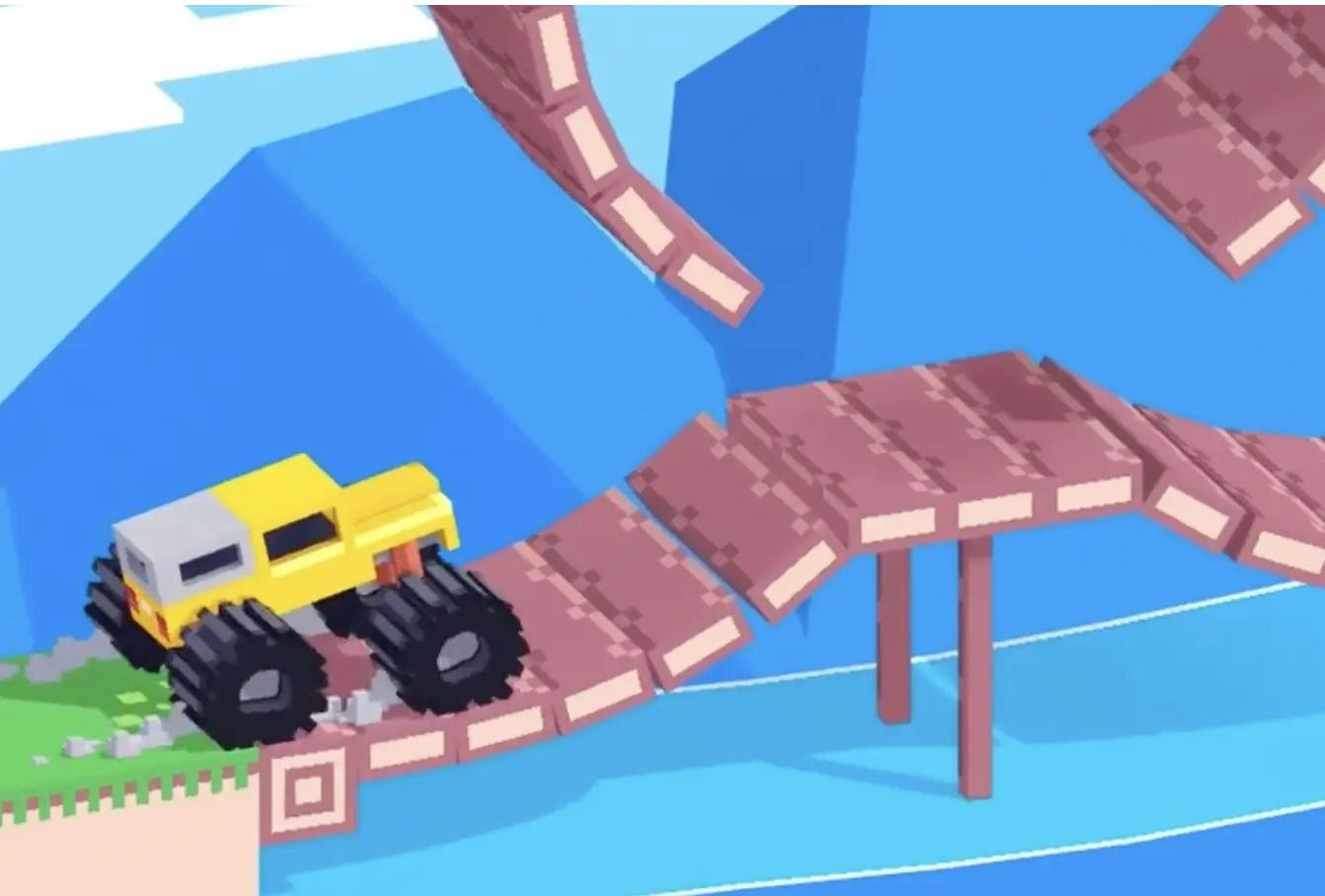 Drive Mad level 63 yellow truck entering the loop with speed to prepare for the trigger rotation