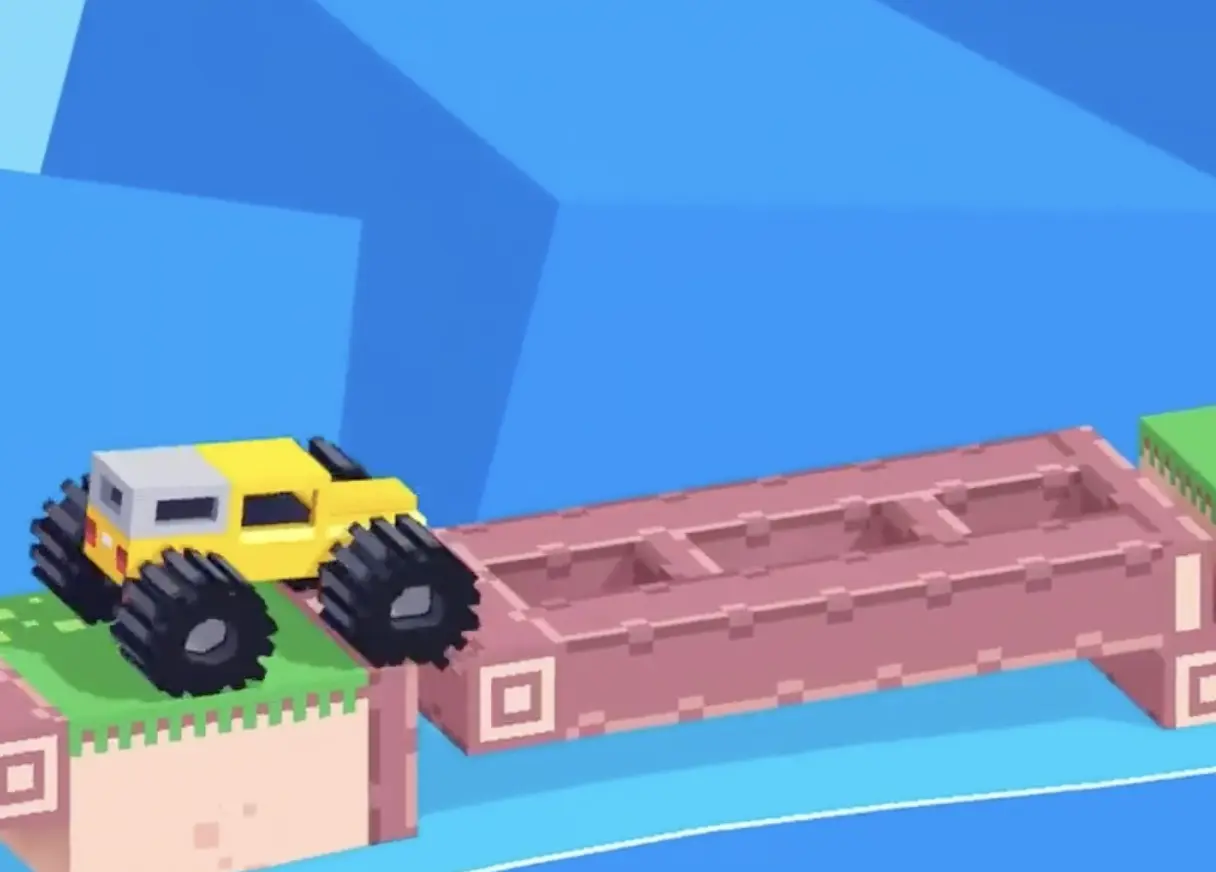Drive Mad level 63 yellow truck completing the loop rotation to activate the hidden switch above