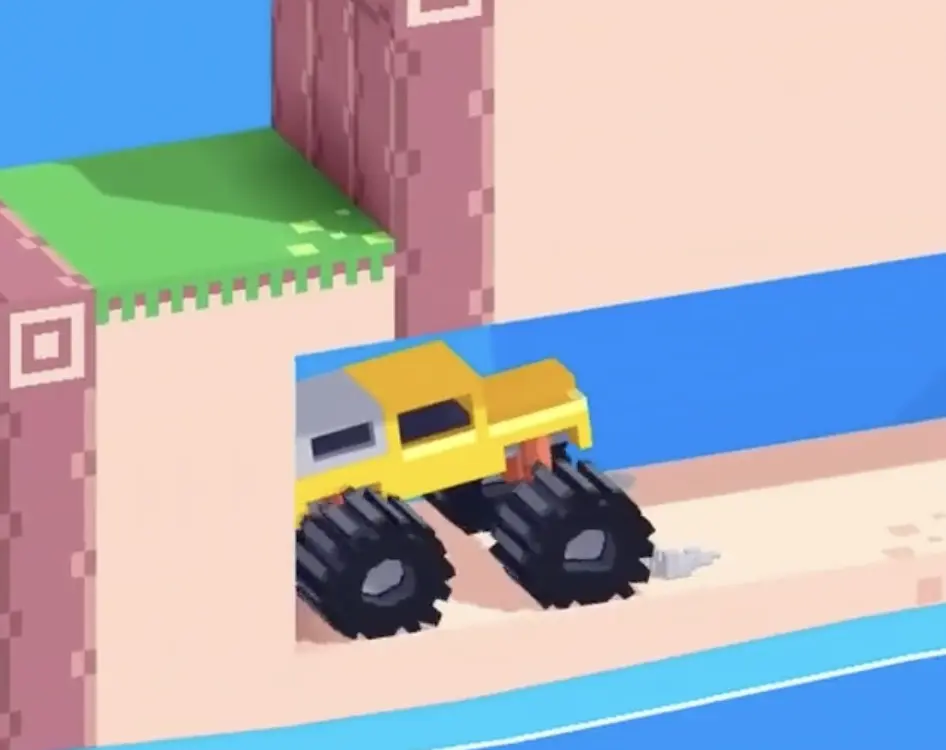 Drive Mad level 65 yellow truck entering the next lower layer after the first drainage step