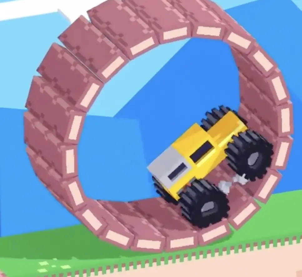 Drive Mad level 66 yellow truck inside the hamster wheel testing position and movement before building full momentum