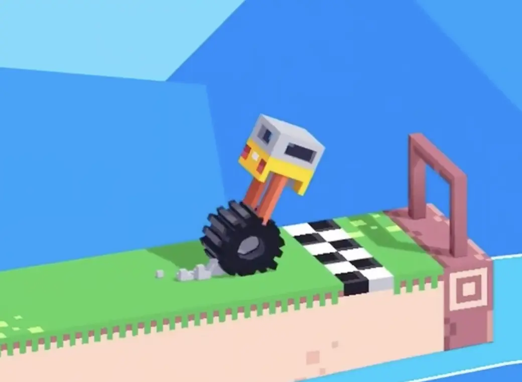 Drive Mad level 69 unicycle vehicle slowly approaching the checkered finish line while staying upright