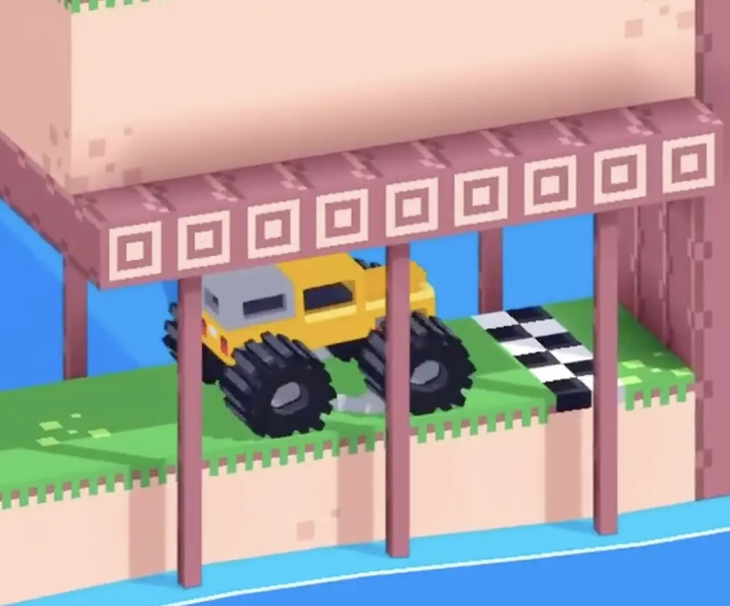 Drive Mad level 70 yellow truck driving through the hidden lower tunnel toward the finish line