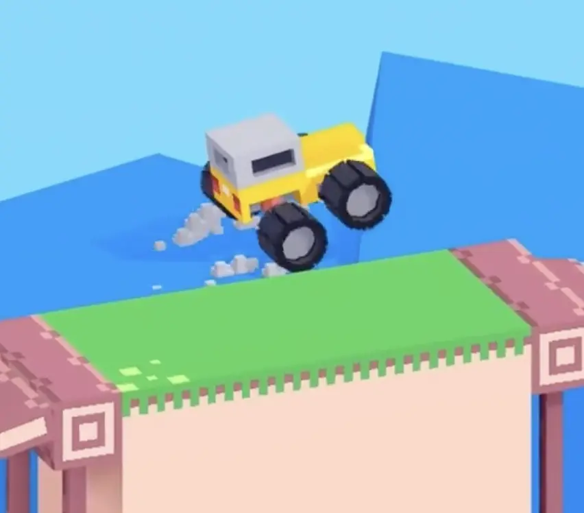 Drive Mad level 72 yellow truck jumping from the real background mountain ridge instead of the fake foreground road