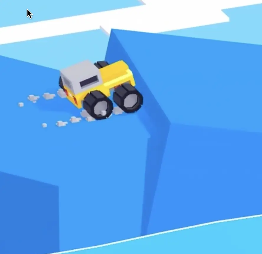 Drive Mad level 72 yellow truck approaching the sharp second mountain ledge with the front wheels lifted slightly