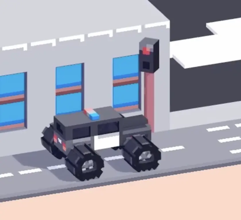 Drive Mad level 74 police truck waiting carefully at the first traffic light in the city section