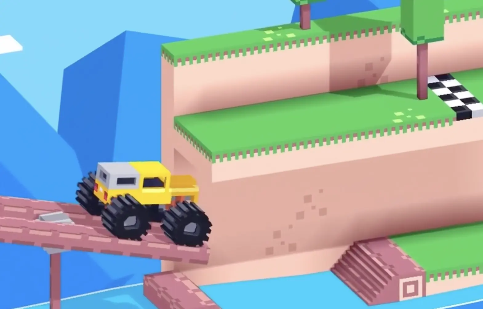 Drive Mad level 75 truck resting on the first seesaw while the far side sinks toward the lower tunnel entrance