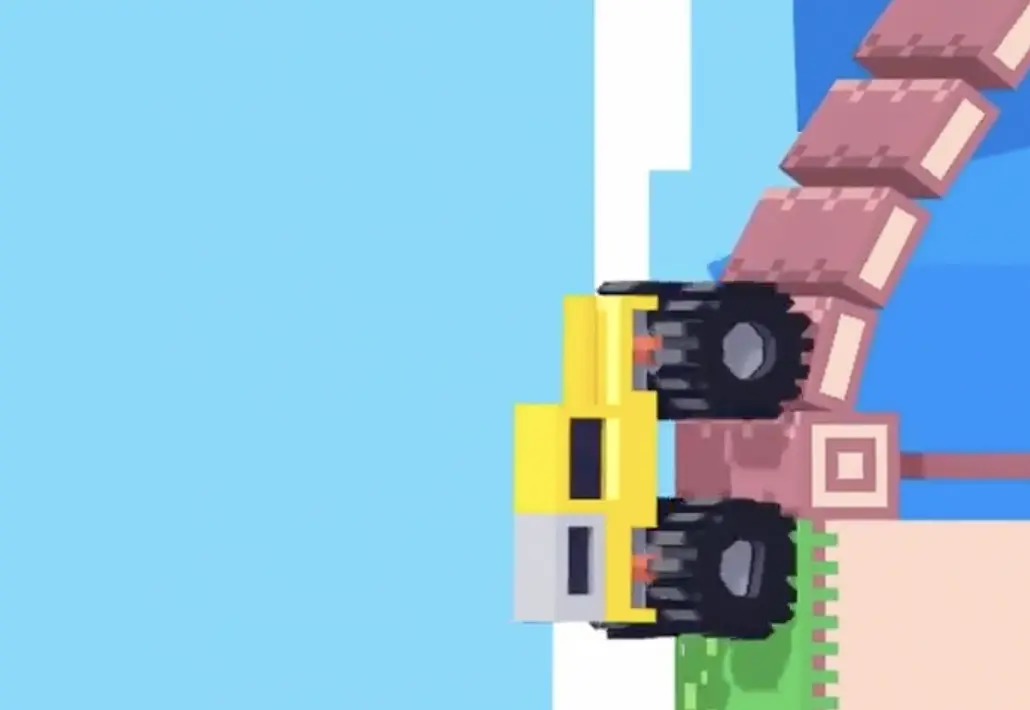 Drive Mad level 78 yellow truck balancing near the soft bridge and final slope before the finish