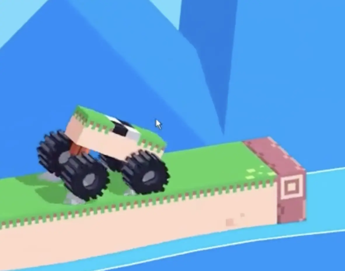 Drive Mad level 79 truck beginning to tip forward after a sharply timed brake near the platform edge