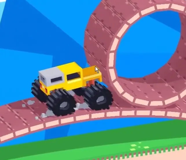 Drive Mad level 80 truck steadily pushing the giant ring over the curved bridge section
