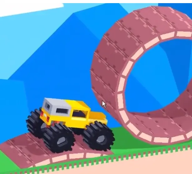 Drive Mad level 80 truck approaching the giant ring and preparing the first controlled push