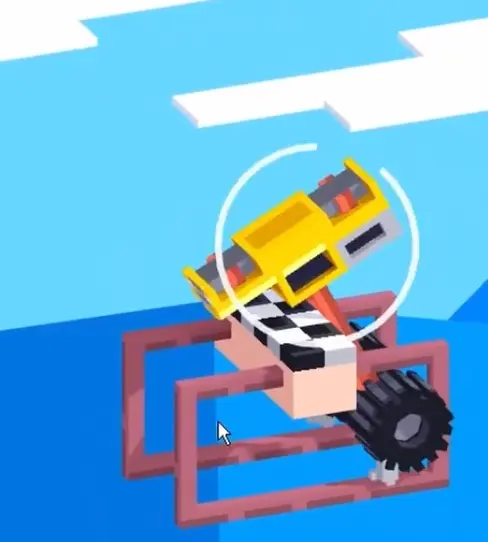 Drive Mad level 83 truck swinging high enough to rotate over the top and touch the elevated checkered finish platform