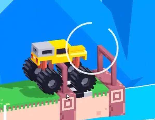 Drive Mad level 84 monster truck tipping forward over the low gate and touching the checkered finish area