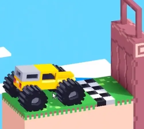 Drive Mad level 85 monster truck landing on the upper platform and rolling into the checkered finish