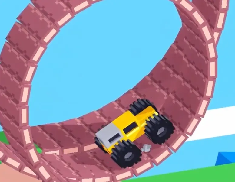 Drive Mad level 86 monster truck passing through the final smaller loop before the checkered finish