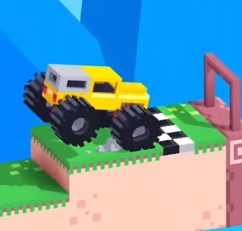 Drive Mad level 87 monster truck reaching the upper platform and driving into the checkered finish