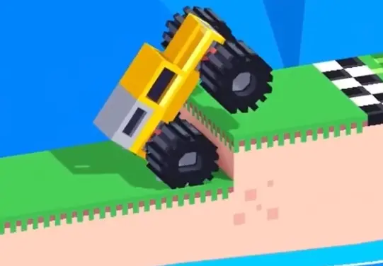 Drive Mad level 87 monster truck lifting its front wheels toward the upper ledge after a short backward setup