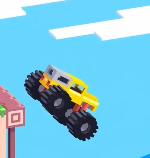 Drive Mad level 88 truck airborne during the large middle drop while adjusting its body angle for a flat landing