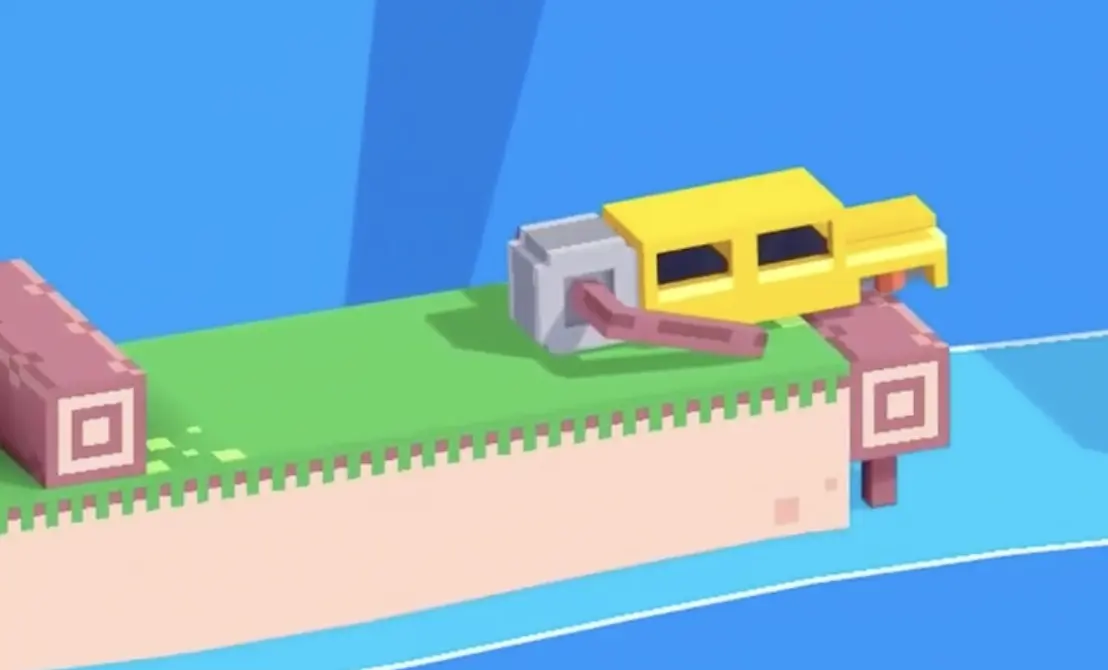 Drive Mad Level 90 vehicle flipping cleanly over the first obstacle before the river gap